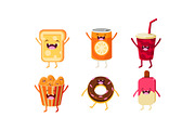 Funny fast food characters set