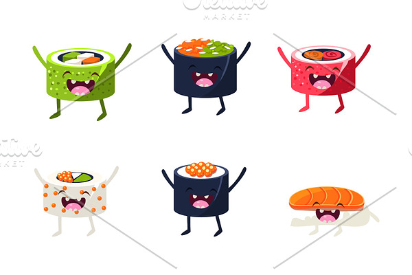 Funny sushi characters set, asian