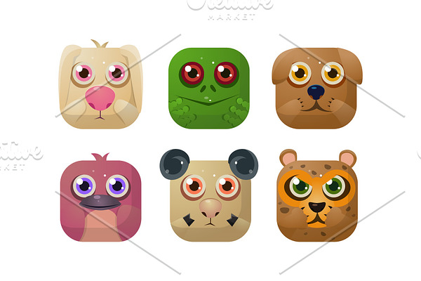 Cute animals set, square app icons