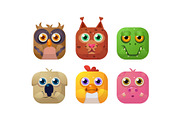 Cute animals set, square app icons