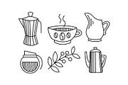 Hand drawn kitchen utensils, coffee