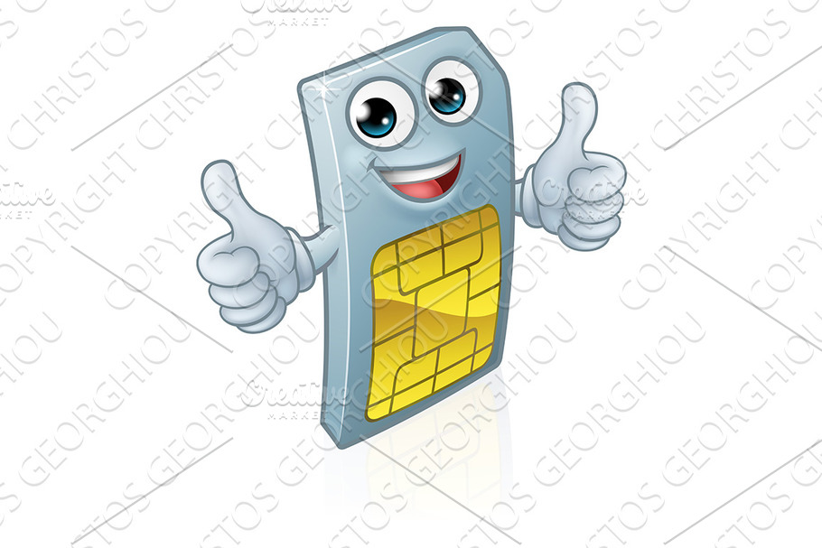Mobile Phone Sim Card Cartoon Mascot