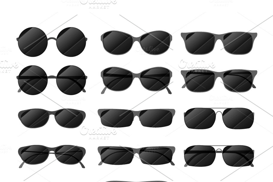 Set of black glossy sunglasses