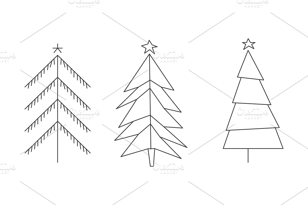 Christmas trees set, hand drawn in Objects - product preview 8