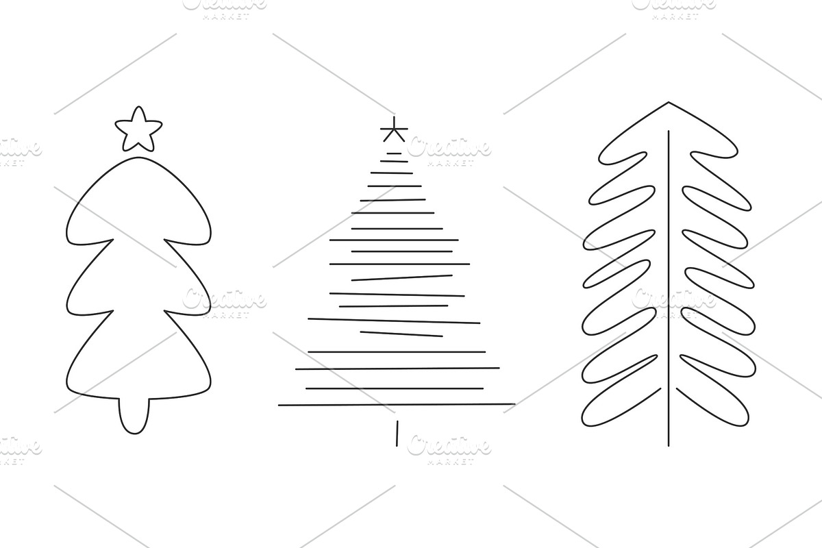 Christmas trees set, hand drawn in Objects - product preview 8