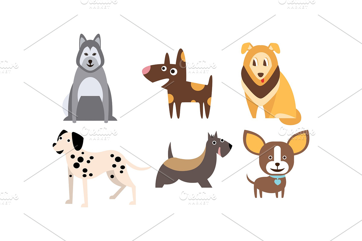 Dogs of different breeds set, cute in Illustrations - product preview 8