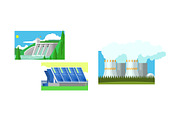 Power station, solar panels, water