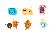 Cute food and drinks characters set