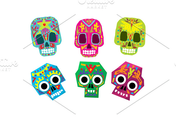Mexican sugar skulls set, Day of