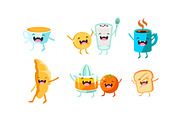 Cute food and drinks characters set