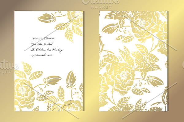 Golden Peony Floral Card Template