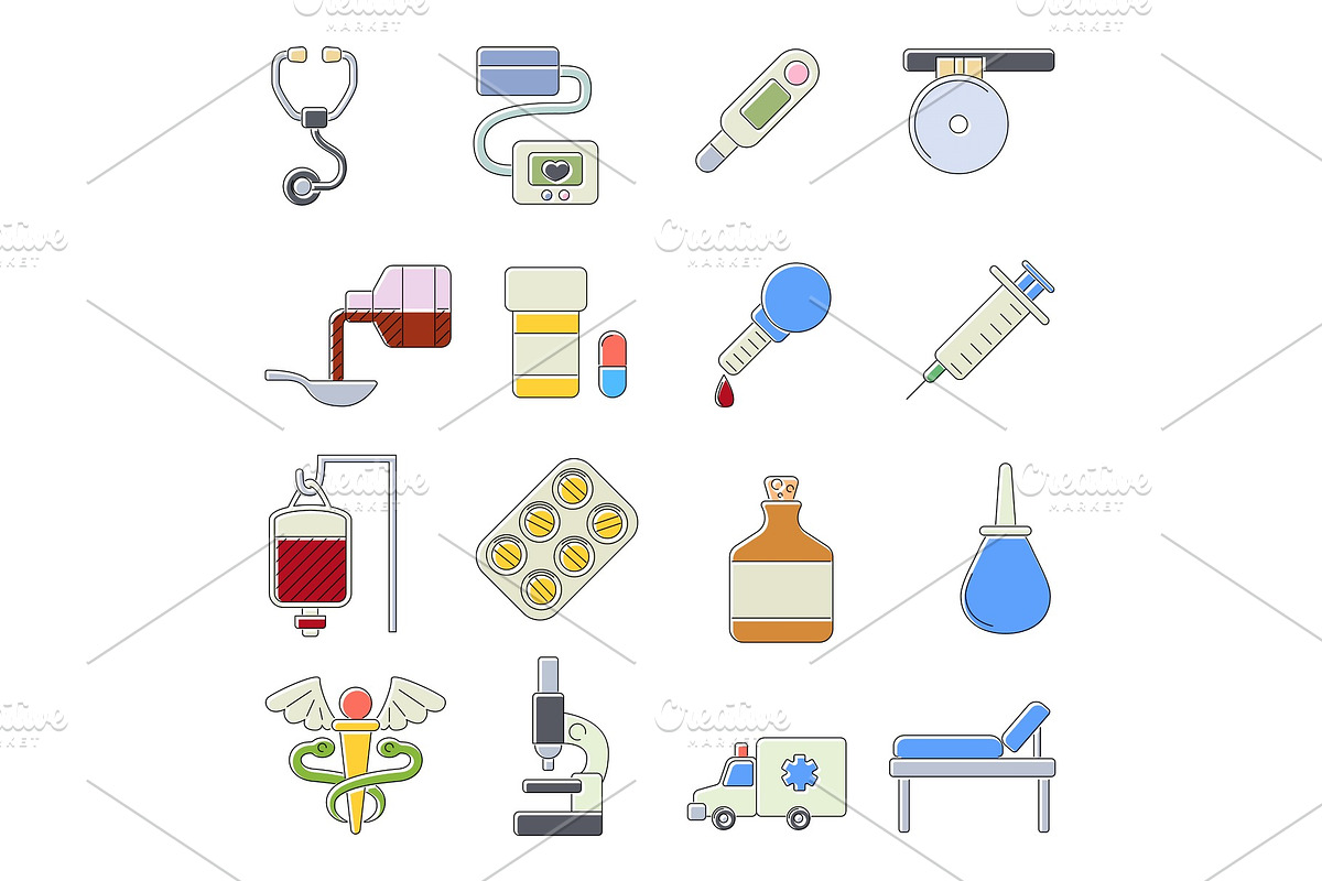 Medical icons set, cartoon outine in Objects - product preview 8