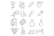 Medical icons set, outline style