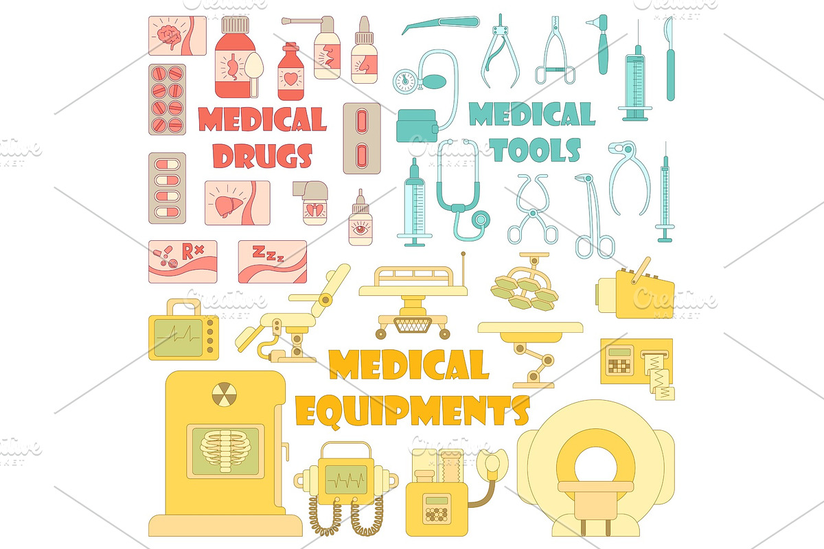Medical tools equipment icons set in Objects - product preview 8