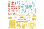 Medical tools equipment icons set