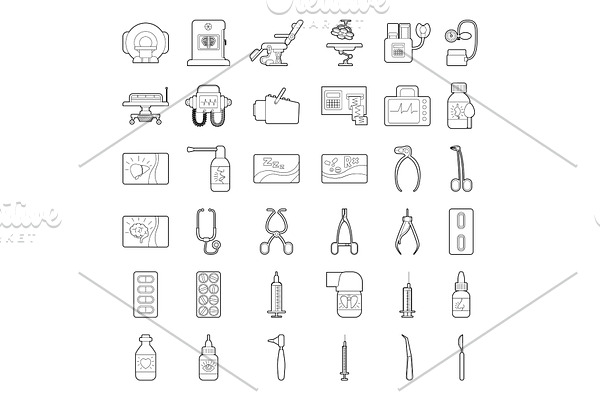 Medical tools equipment icons set