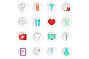 Medicine icons set, cartoon style