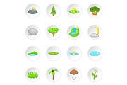 Nature landscape icons set, cartoon