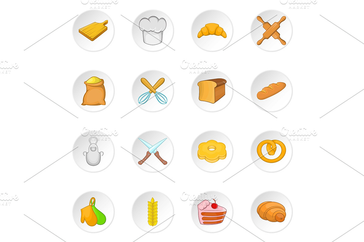 Bakery icons set, cartoon style in Illustrations - product preview 8