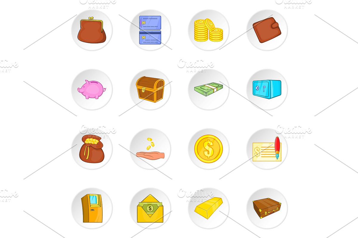 Banking icons set, cartoon style in Illustrations - product preview 8