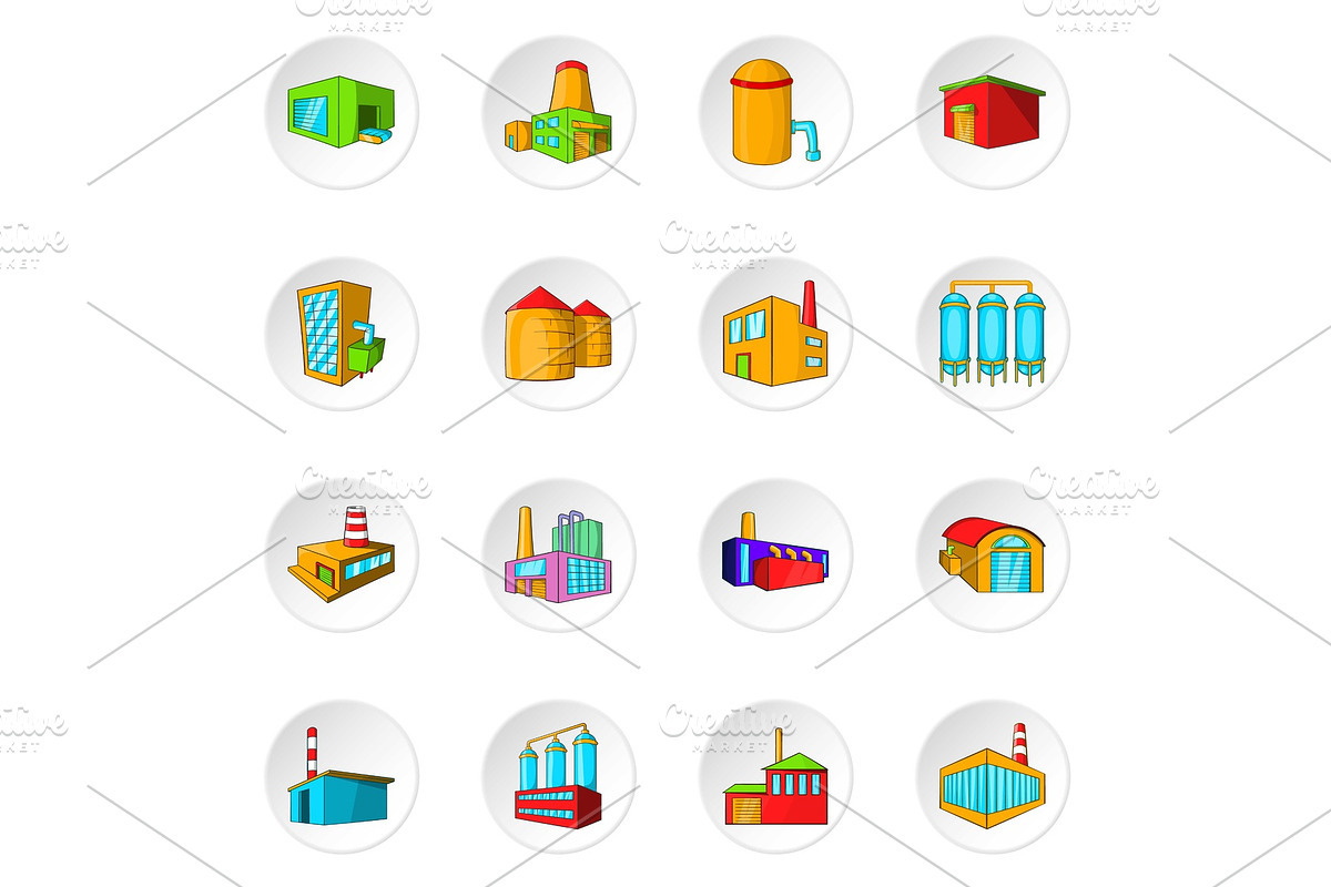 Factory, plant icons set, cartoon in Illustrations - product preview 8