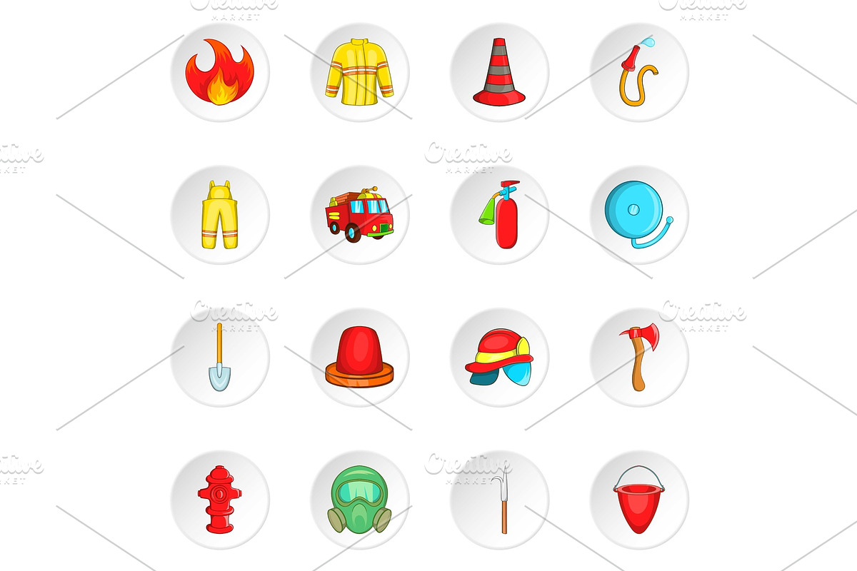 Firefighting icons set, cartoon in Illustrations - product preview 8