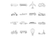 Transportation icons set, outline