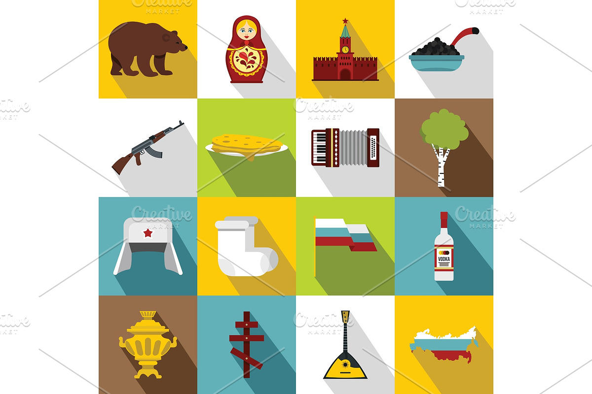Russia icons set, flat style in Illustrations - product preview 8