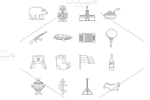 Russia icons set, outline style