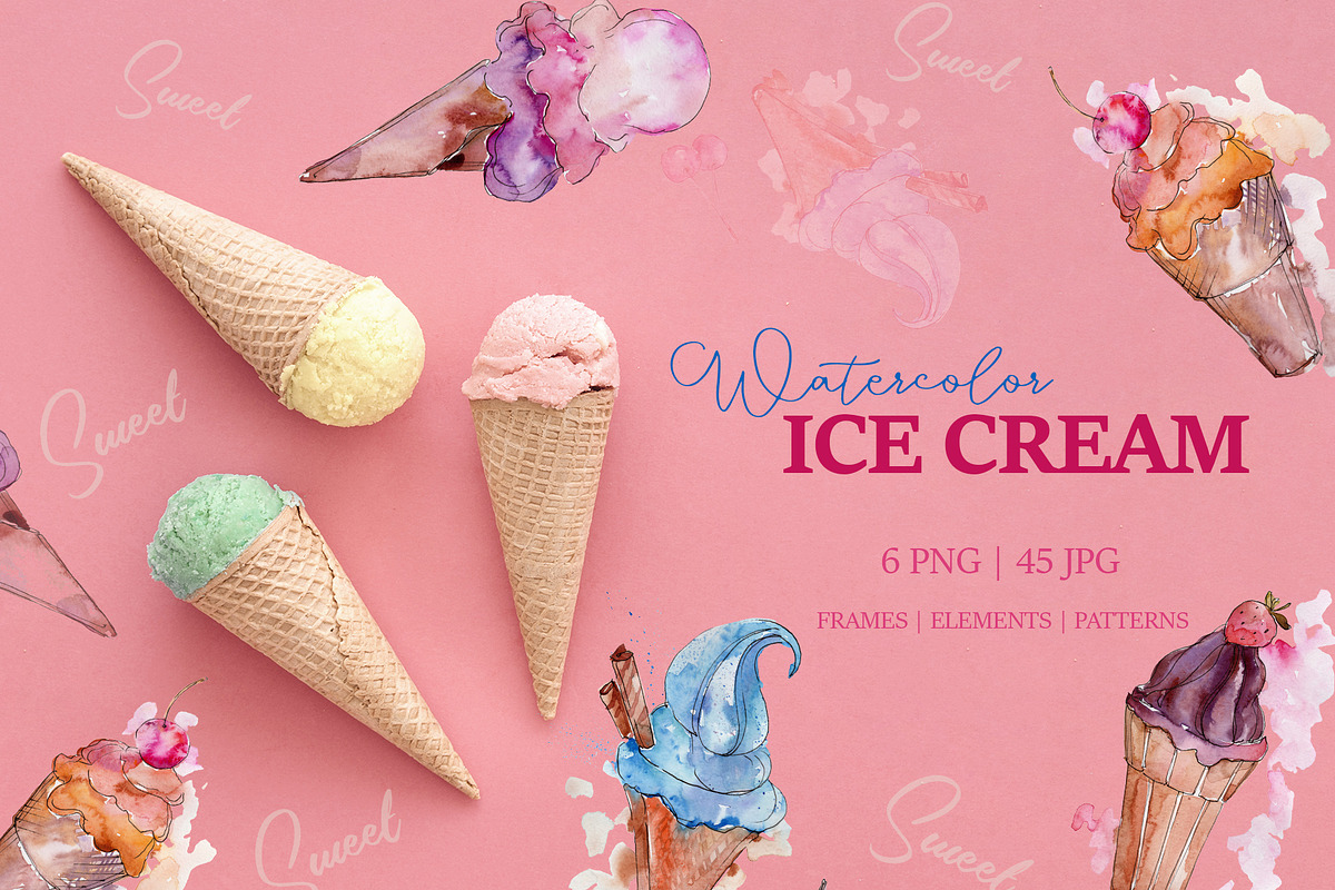 Appetizing ice cream Watercolor png in Illustrations - product preview 8