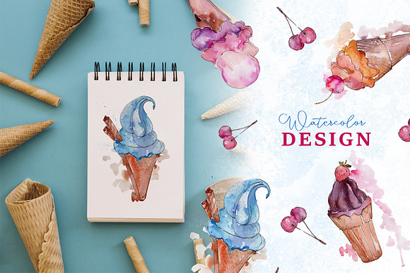 Appetizing ice cream Watercolor png in Illustrations - product preview 1