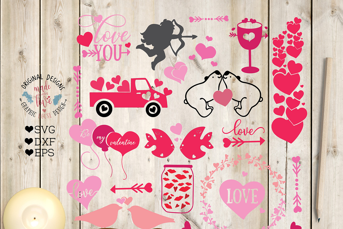 Valentine Love Graphics Cut Files in Illustrations - product preview 8