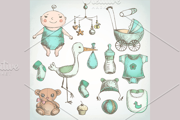 Baby shower. Hand drawn sketches. in Illustrations - product preview 2