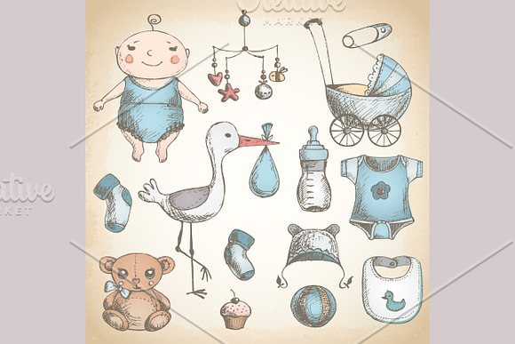 Baby shower. Hand drawn sketches. in Illustrations - product preview 3