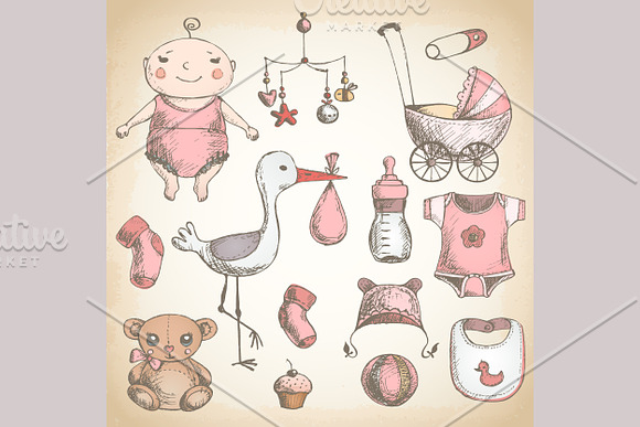 Baby shower. Hand drawn sketches. in Illustrations - product preview 4
