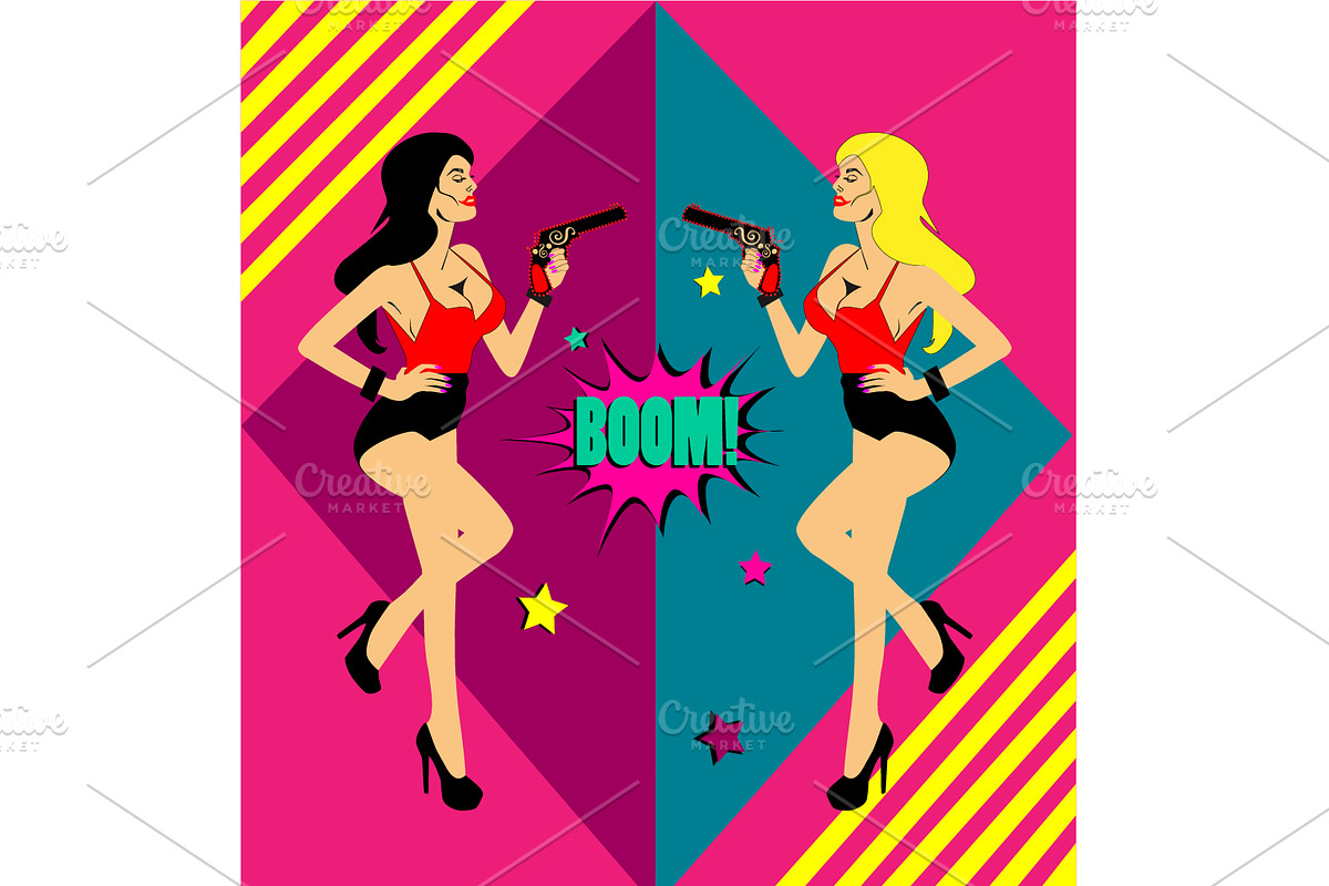 Pop art background with girls in Graphics - product preview 8