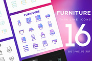 Furniture | 16 Thin Line Icons Set