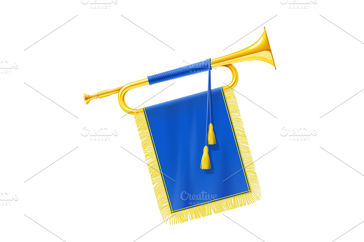 Golden royal horn trumpet with blue in Illustrations - product preview 8