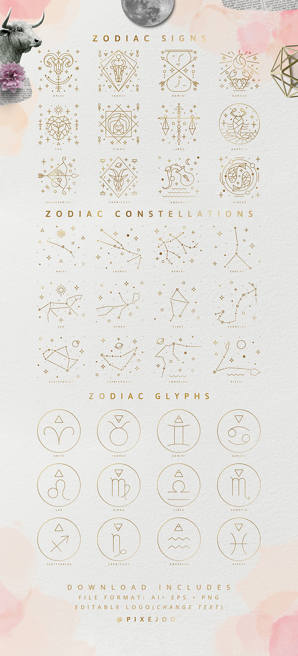 Zodiac Signs and Constellations in Black And White Icons - product preview 8