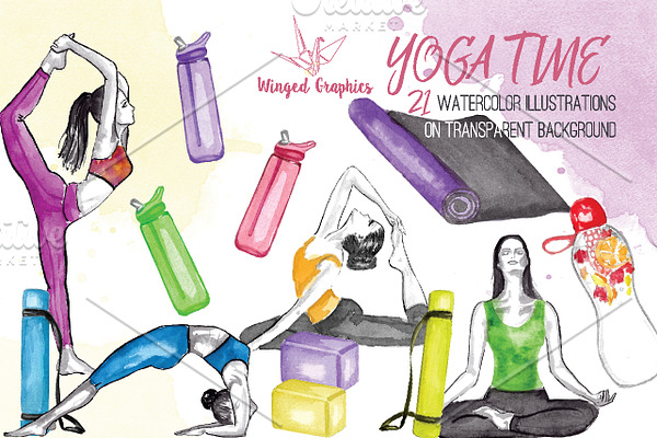 Yoga time watercolor illustrations