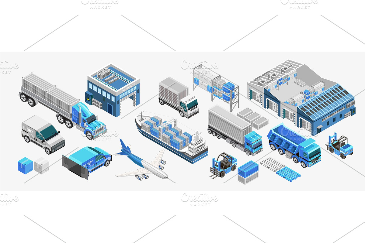 Blue freight transport and in Illustrations - product preview 8