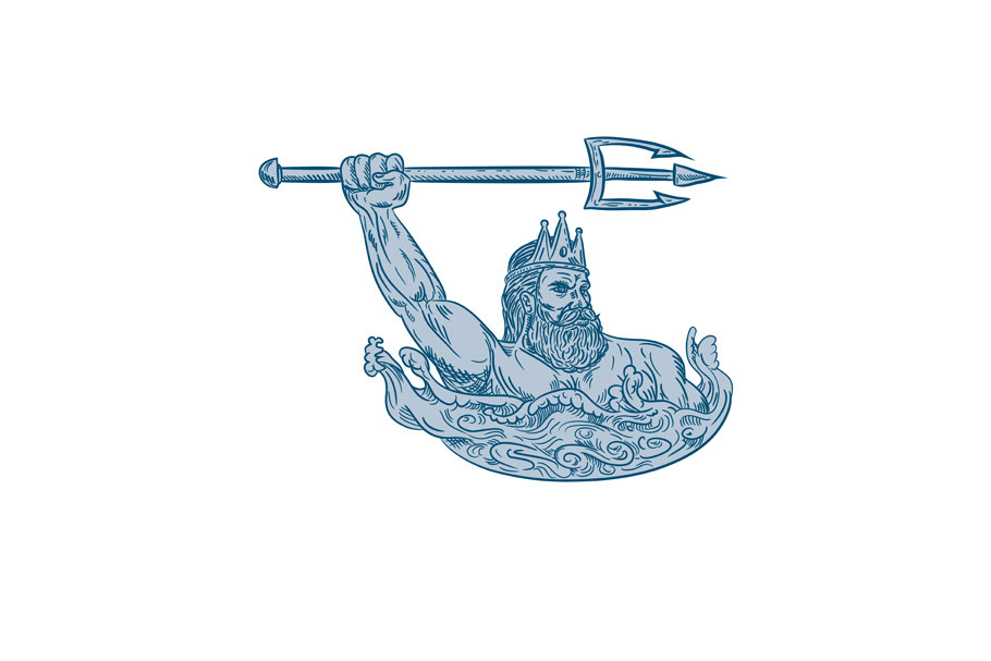 Poseidon Wielding Trident Drawing 