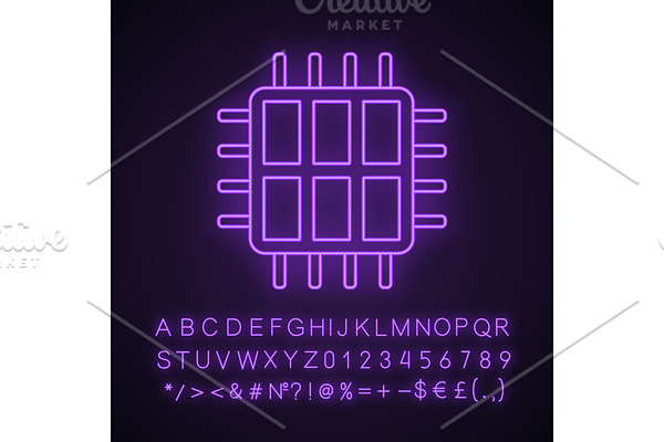 Six core processor neon light icon