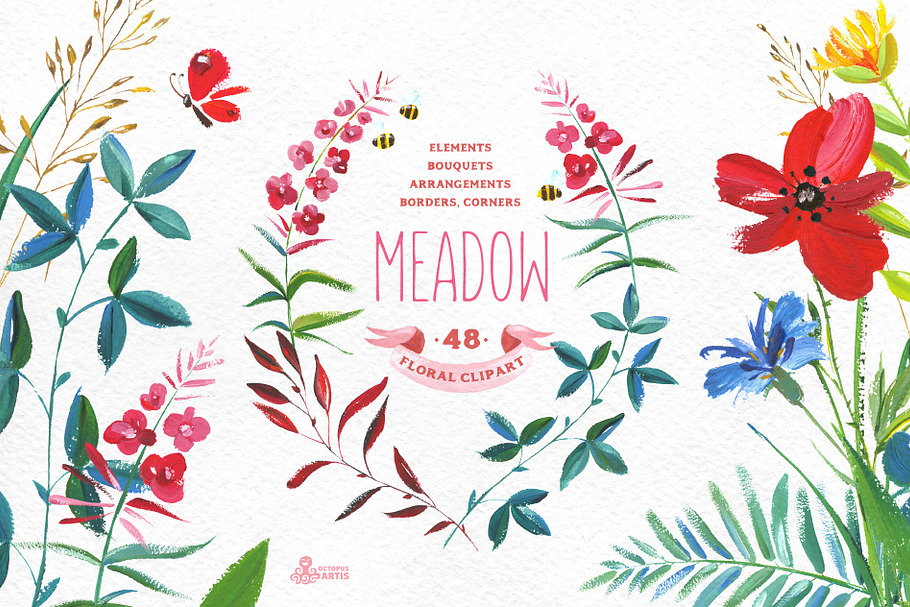 Meadow. Floral clipart