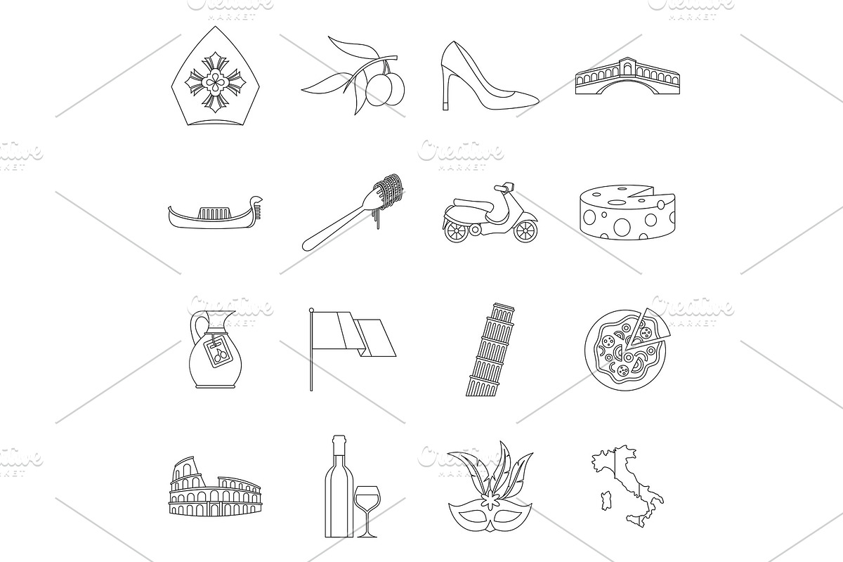 Italia icons set, outline style in Illustrations - product preview 8