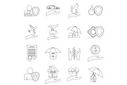 Insurance icons set, outline style