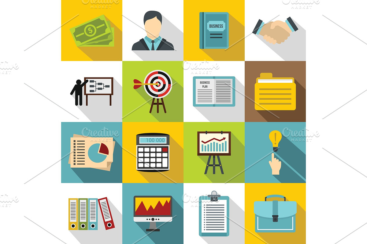 Business plan icons set, flat style in Illustrations - product preview 8