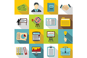 Business plan icons set, flat style