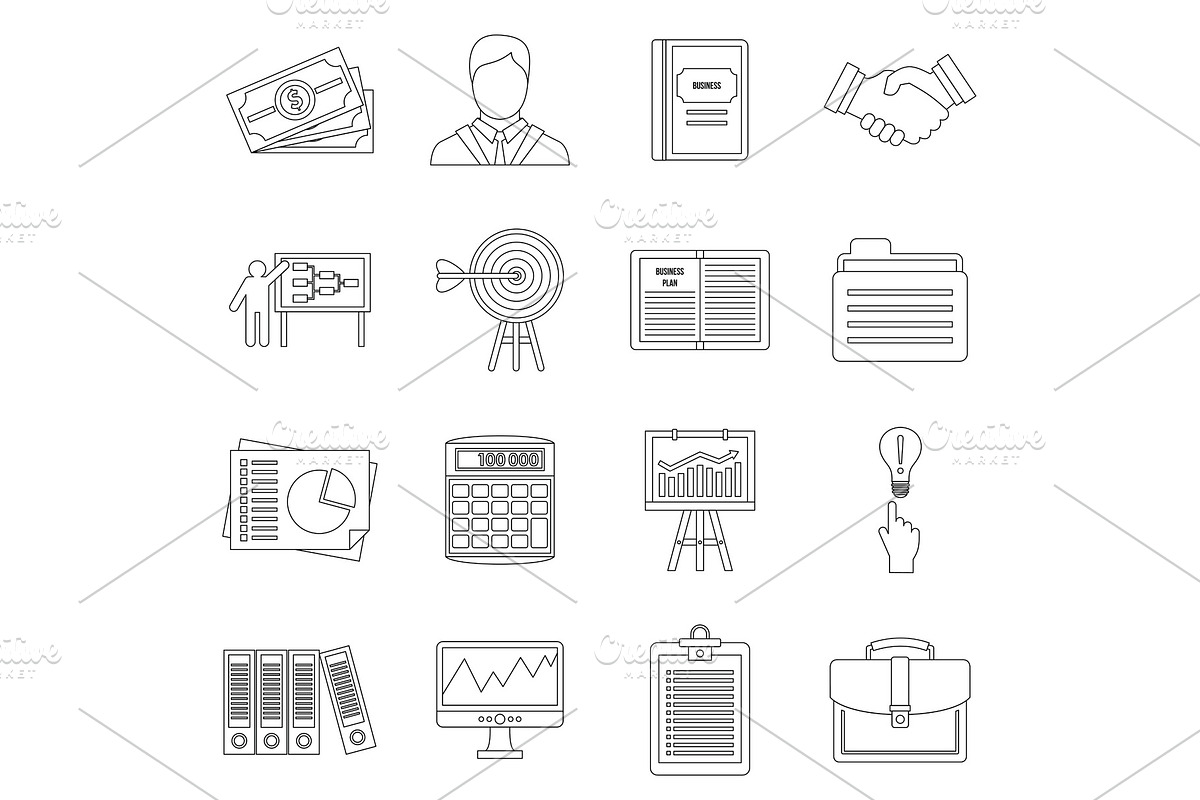 Business plan icons set, outline in Illustrations - product preview 8