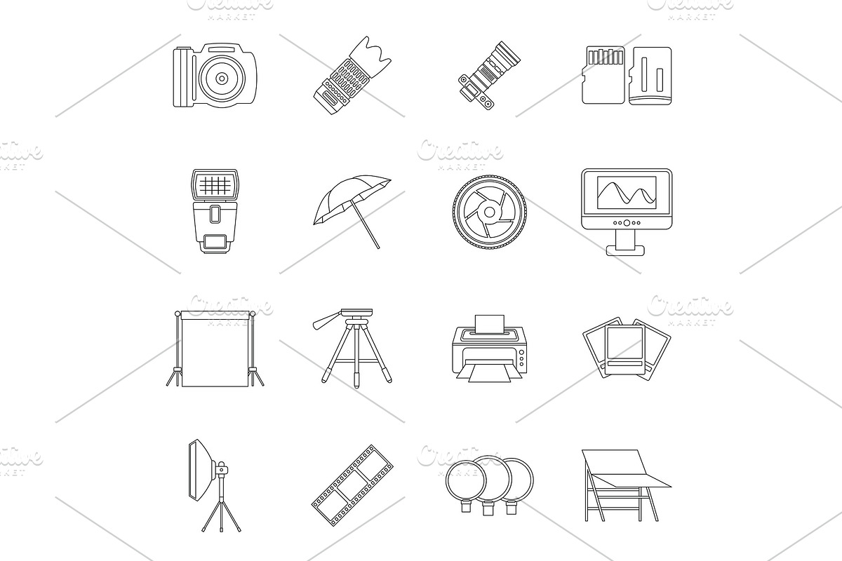 Photo studio icons set, outline in Illustrations - product preview 8